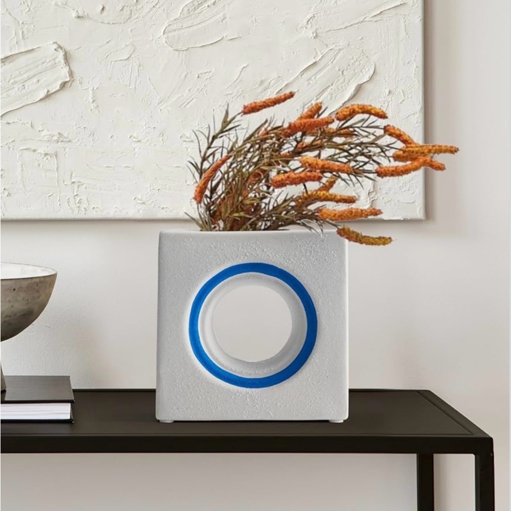 Modern White and Blue Geometric Vase